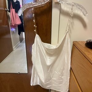 CAMI, white pearl strap blouse, size Medium